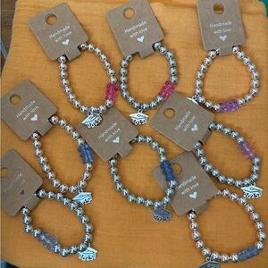 Silver and Pink Beaded Charm Bracelet